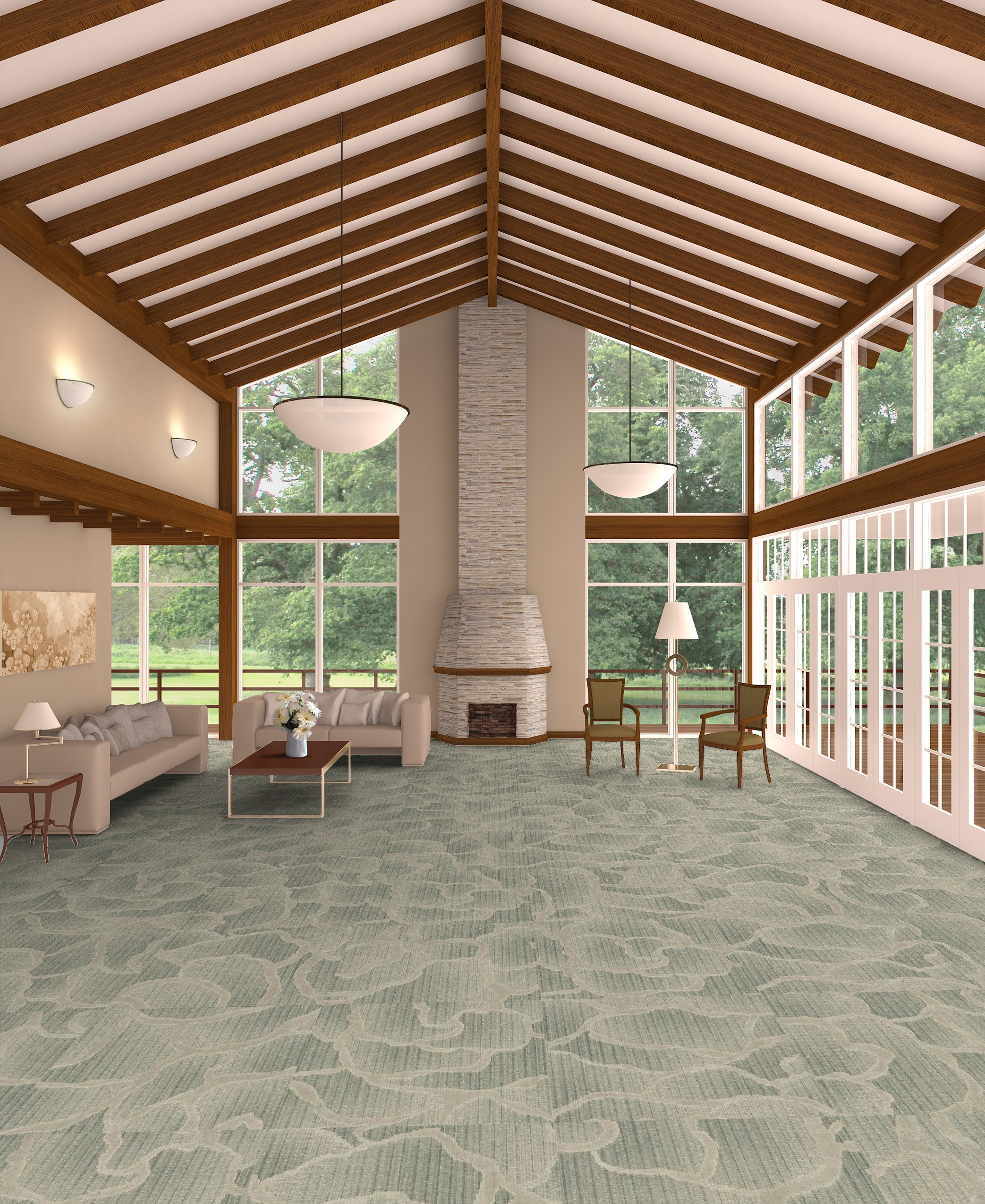 Shaw Botan Carpet Tile Pond Lobby Scene